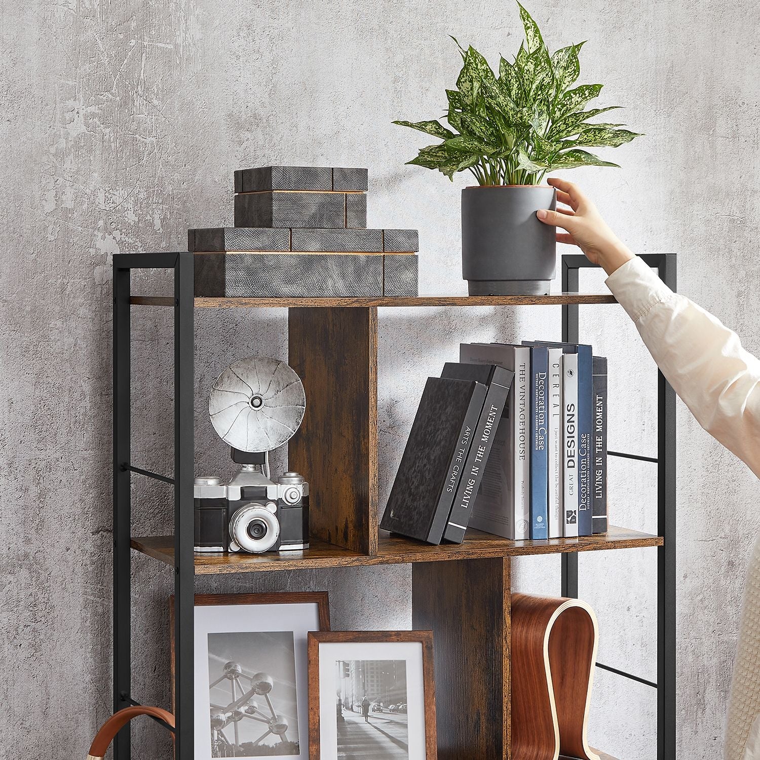 Bookshelf – Wood and Metal – Rustic Brown and Black – 5-Tier Industrial Storage Shelf