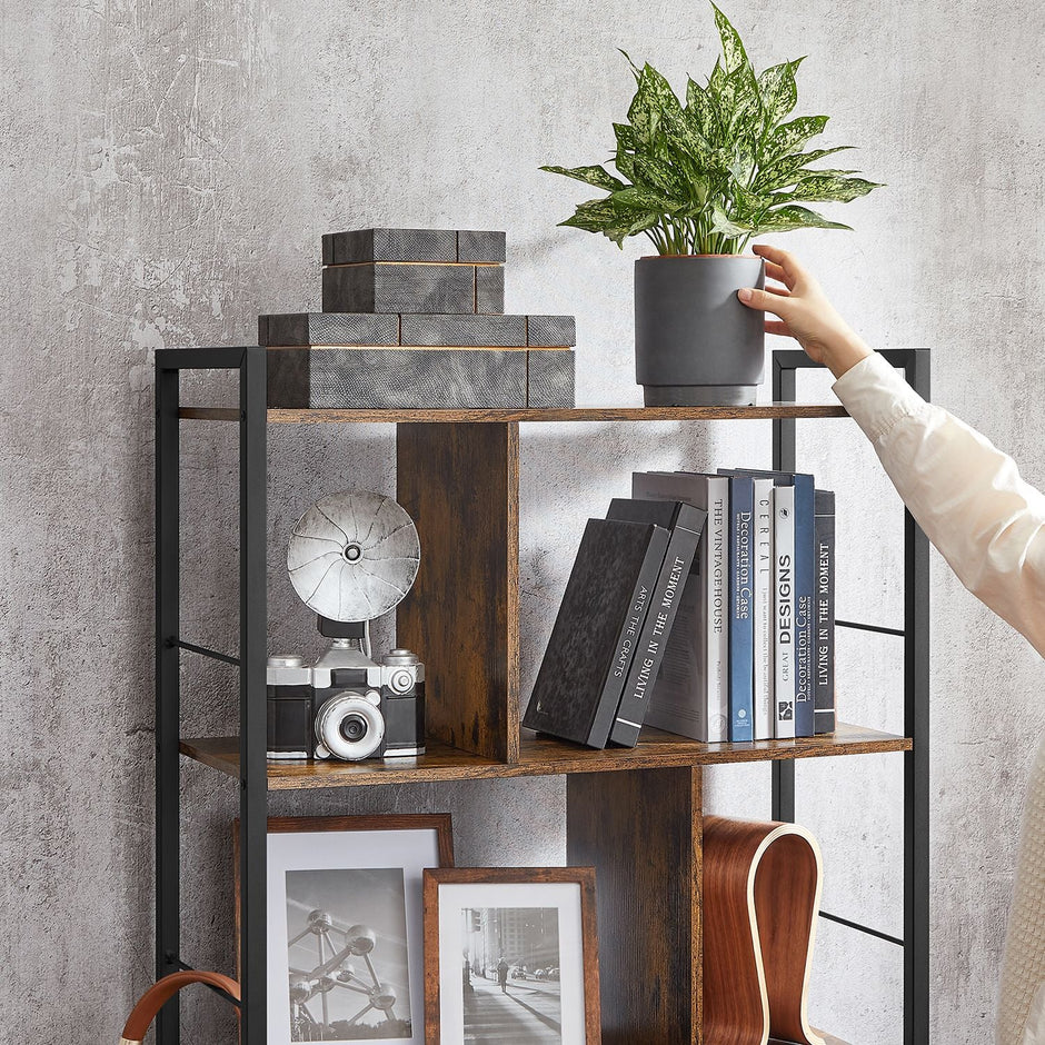 Bookshelf – Wood and Metal – Rustic Brown and Black – 5-Tier Industrial Storage Shelf