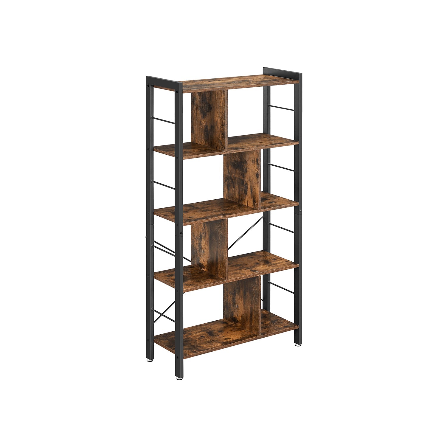 4 Tier Bookshelf – Engineered Wood and Iron – Rustic Brown – Large Floor Standing Storage Rack