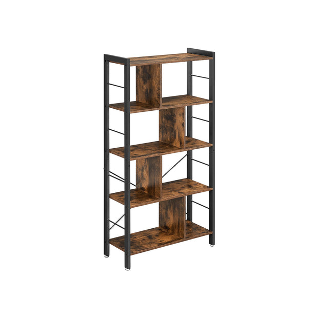4 Tier Bookshelf – Engineered Wood and Iron – Rustic Brown – Large Floor Standing Storage Rack