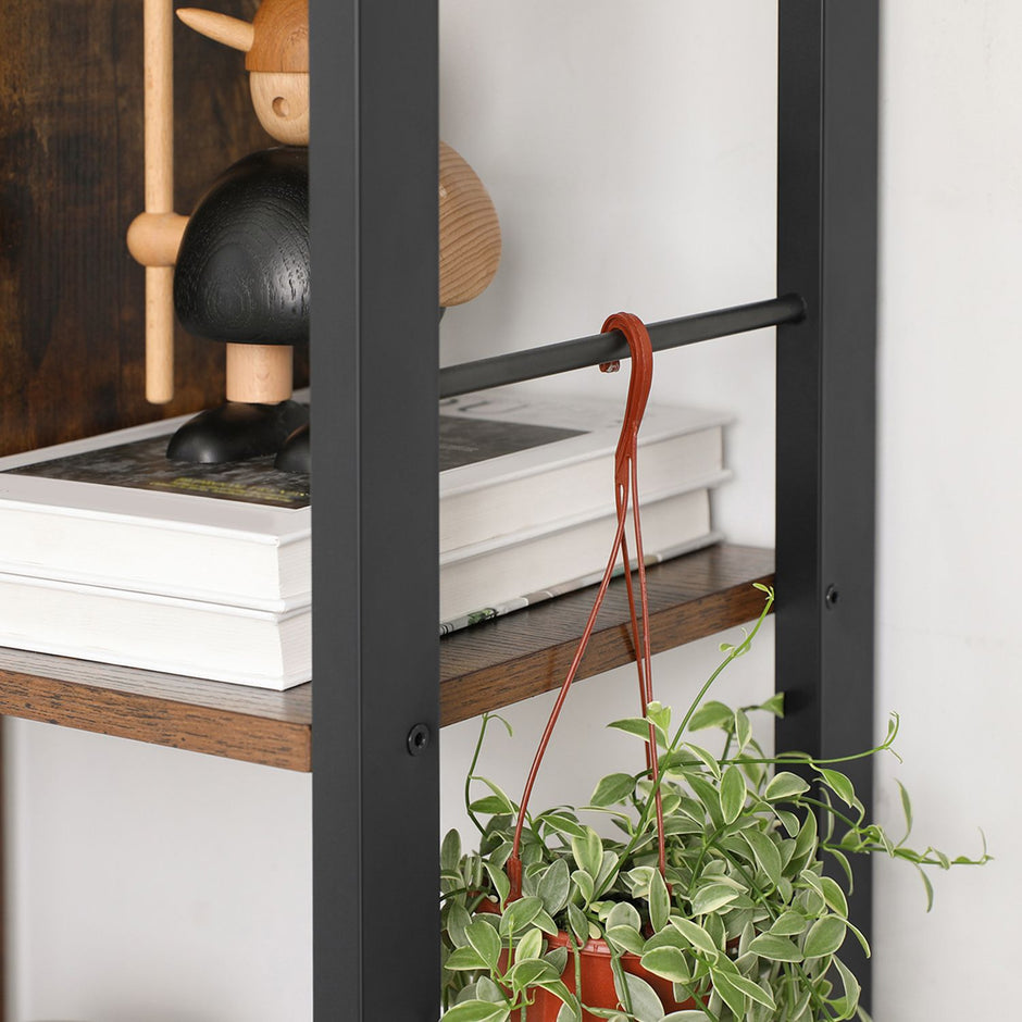 4 Tier Bookshelf – Engineered Wood and Iron – Rustic Brown – Large Floor Standing Storage Rack