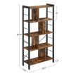 4 Tier Bookshelf – Engineered Wood and Iron – Rustic Brown – Large Floor Standing Storage Rack