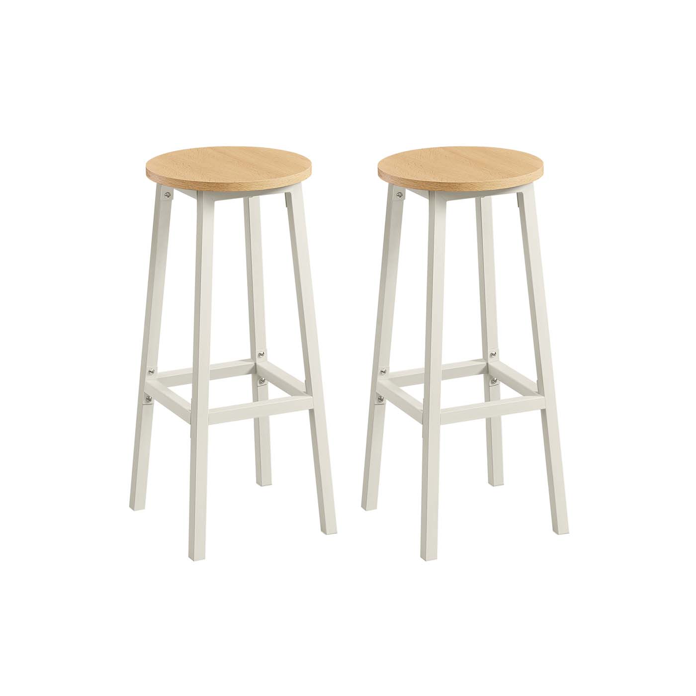 Bar Stools Set of 2 – Metal Frame – Golden Oak and White – 74 cm High