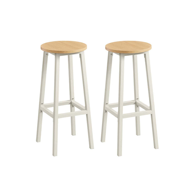 Bar Stools Set of 2 – Metal Frame – Golden Oak and White – 74 cm High