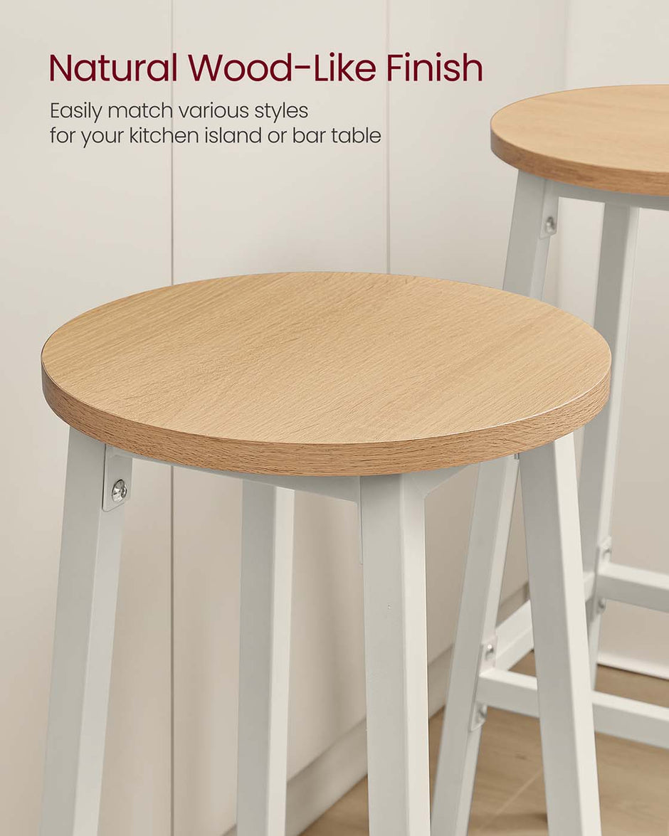Bar Stools Set of 2 – Metal Frame – Golden Oak and White – 74 cm High