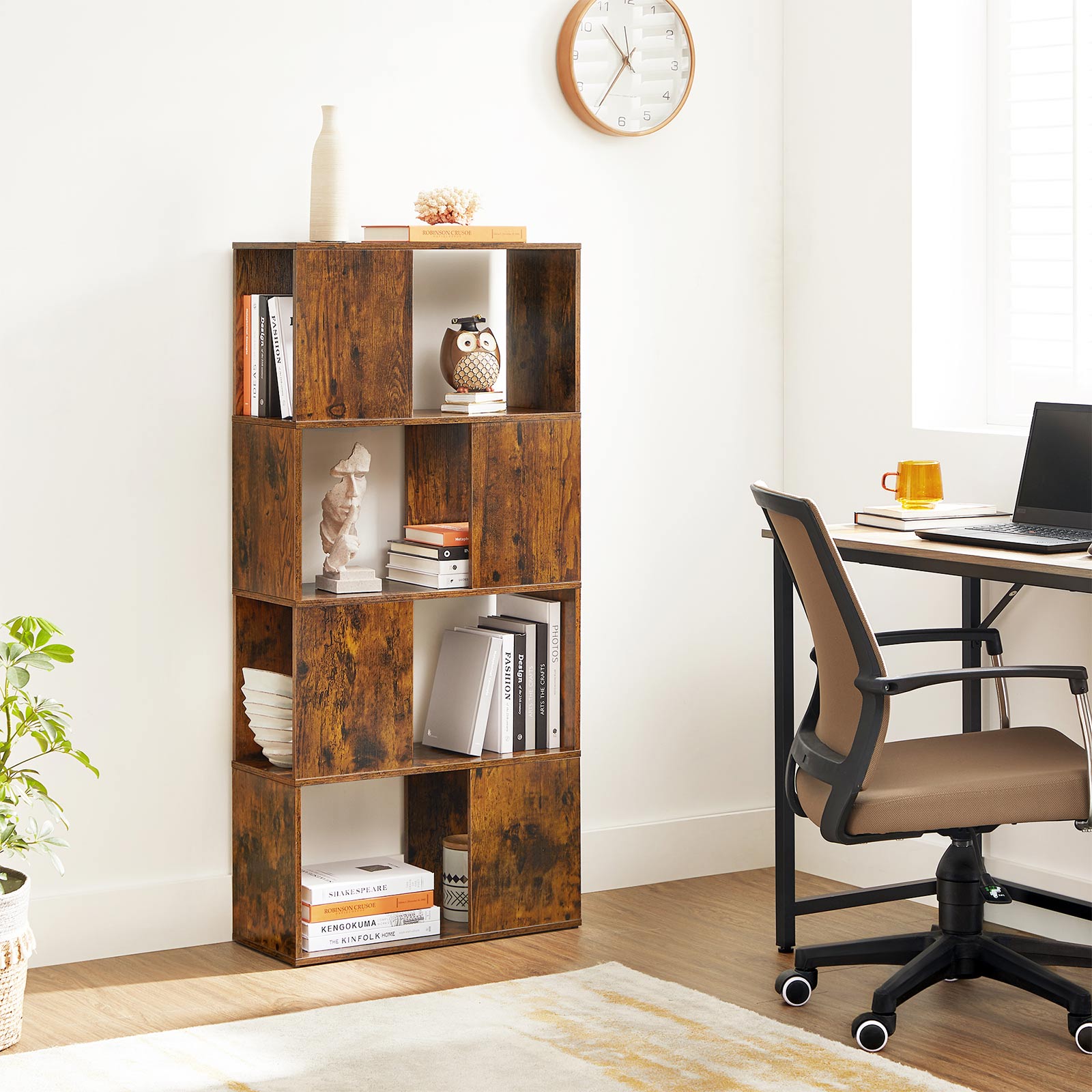 Bookcase – Engineered Wood – Rustic Brown – Open and Closed Storage