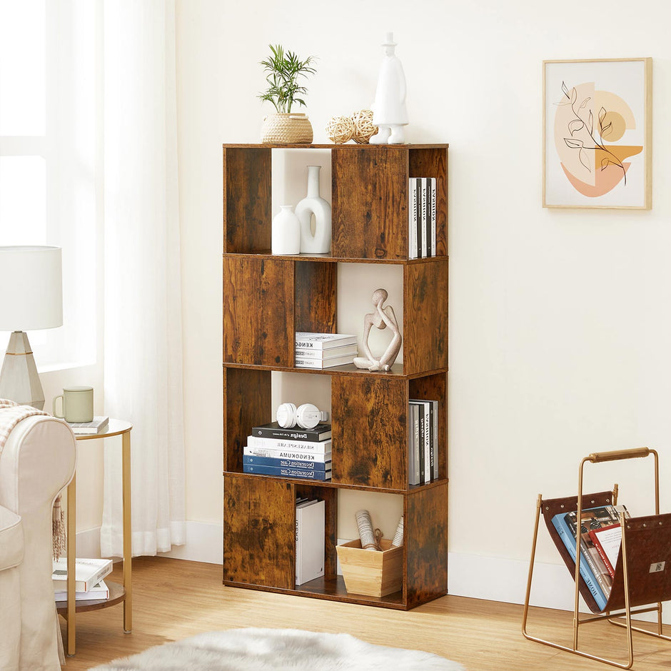 Bookcase – Engineered Wood – Rustic Brown – Open and Closed Storage