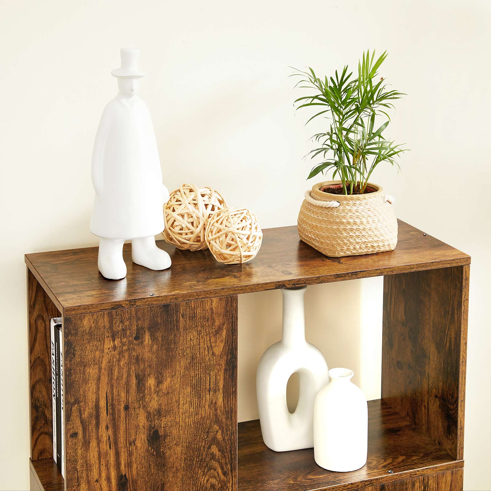 Bookcase – Engineered Wood – Rustic Brown – Open and Closed Storage