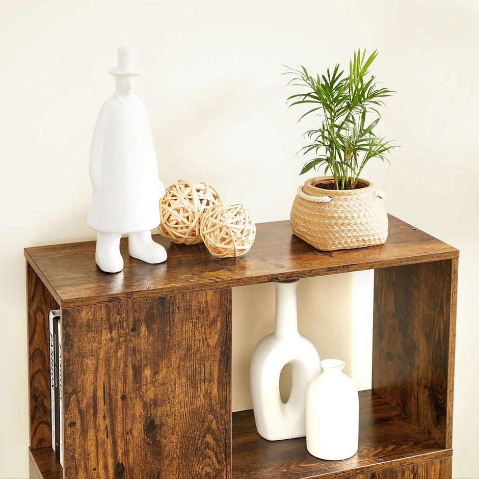Bookcase – Engineered Wood – Rustic Brown – Open and Closed Storage