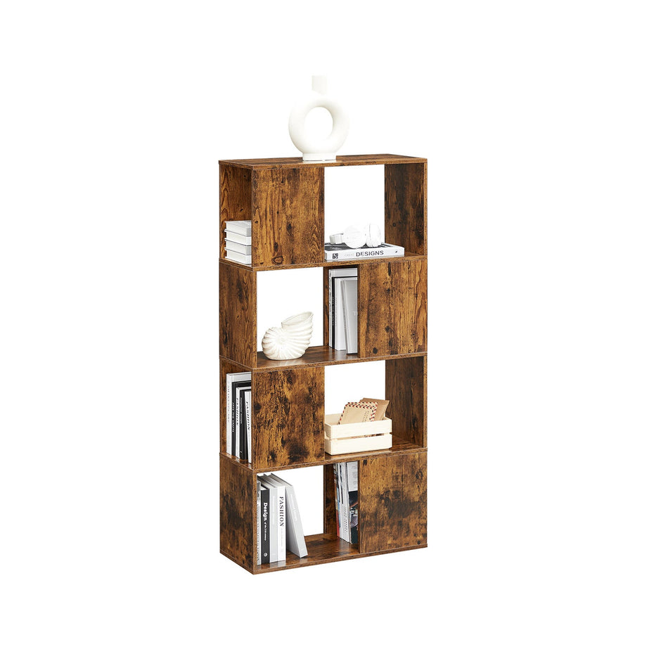 Bookcase – Engineered Wood – Rustic Brown – Open and Closed Storage
