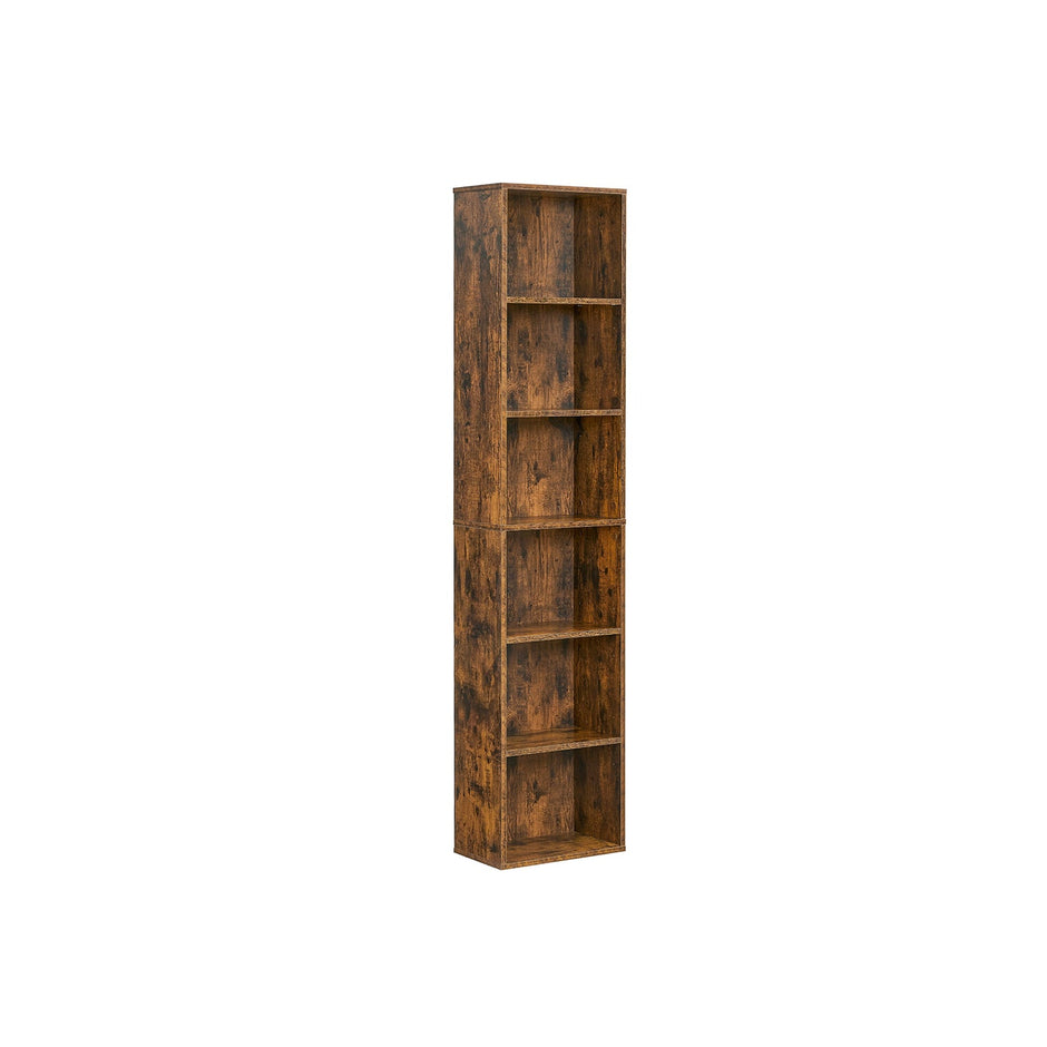 Bookshelf – Metal and Wood – Rustic Brown – 6 Adjustable Shelves