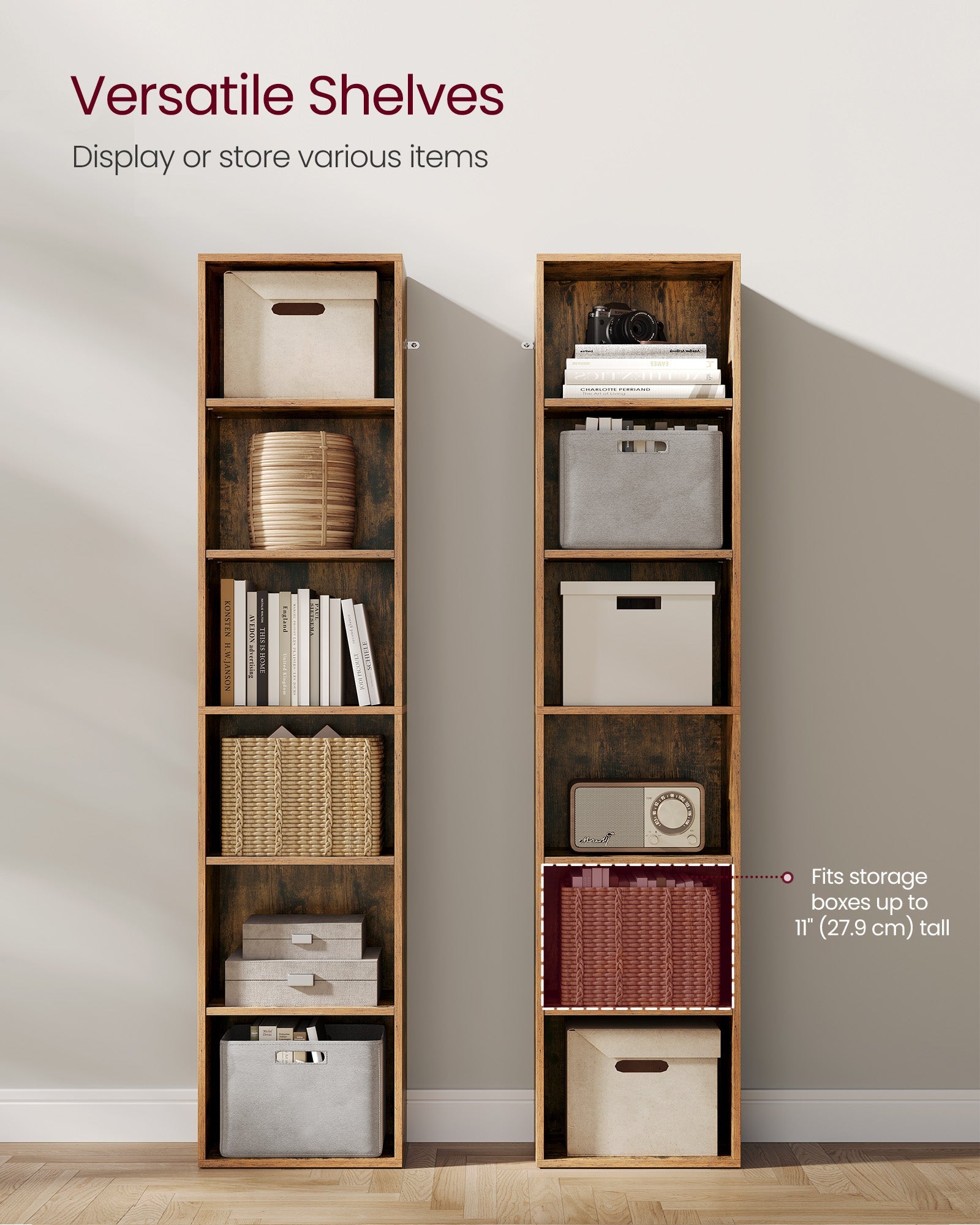 Bookshelf – Metal and Wood – Rustic Brown – 6 Adjustable Shelves