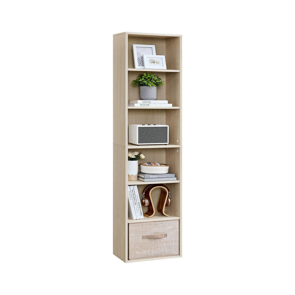 Bookshelf – Metal and Wood – Rustic Brown – 6 Adjustable Shelves