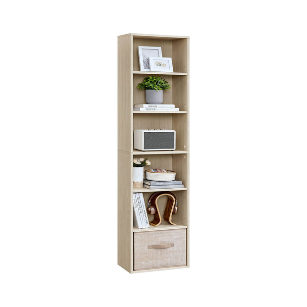 Bookshelf – Metal and Wood – Rustic Brown – 6 Adjustable Shelves