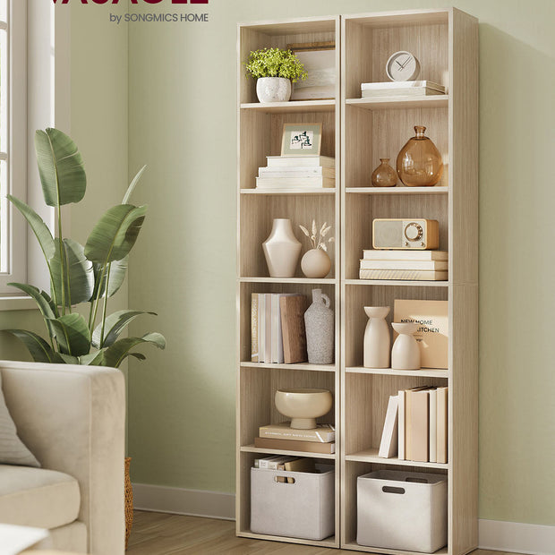 6-Tier Bookcase – Wood – Natural Beige – Adjustable Shelves for Children's Books and Storage