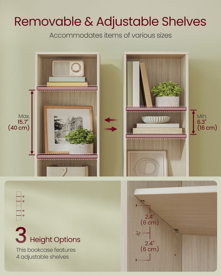 6-Tier Bookcase – Wood – Natural Beige – Adjustable Shelves for Children's Books and Storage