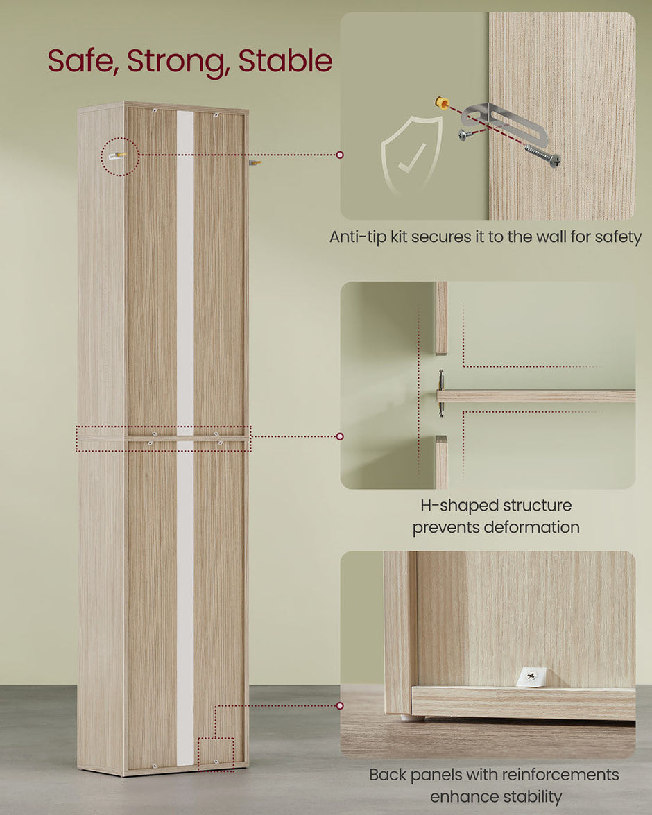 6-Tier Bookcase – Wood – Natural Beige – Adjustable Shelves for Children's Books and Storage