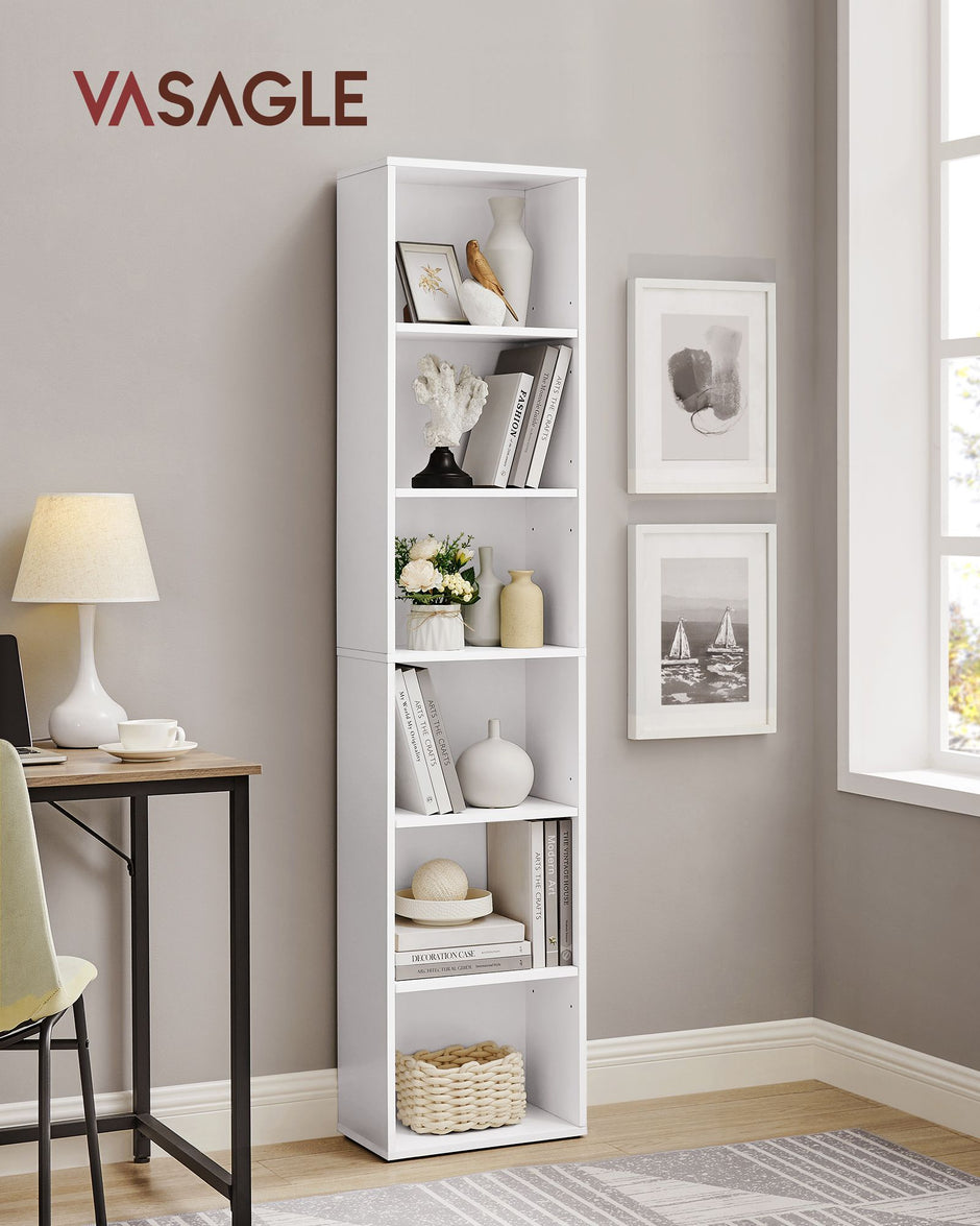 Bookcase – MDF – Cloud White – 6 Shelves, Adjustable
