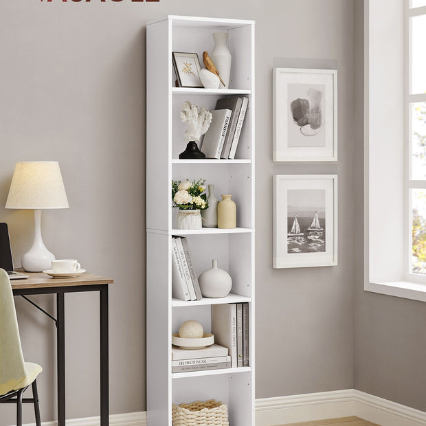Bookcase – MDF – Cloud White – 6 Shelves, Adjustable