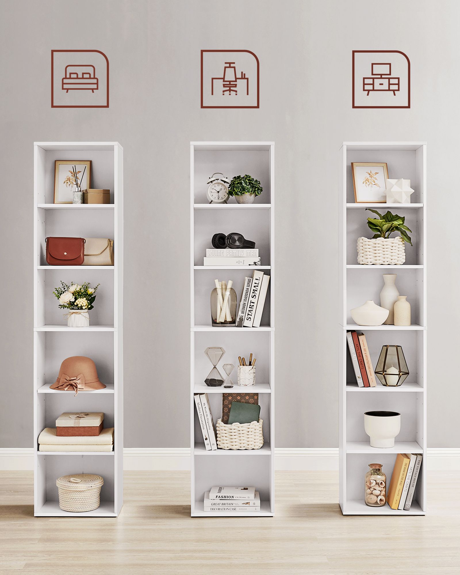 Bookcase – MDF – Cloud White – 6 Shelves, Adjustable