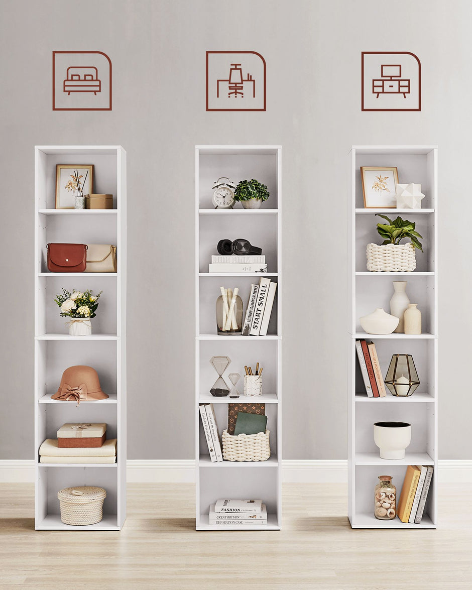 Bookcase – MDF – Cloud White – 6 Shelves, Adjustable
