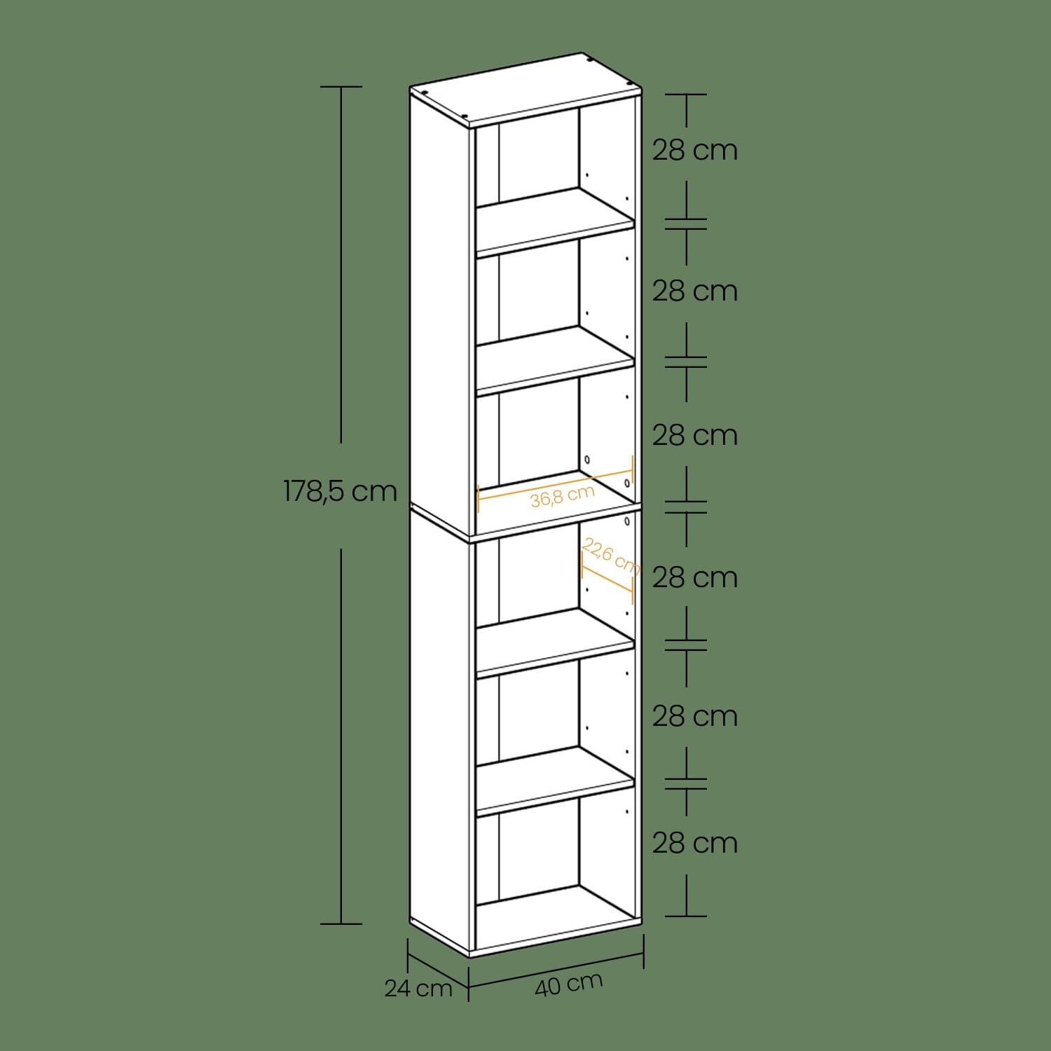 Bookshelf – Wood – Natural Finish – 6 Adjustable Shelves for Home Office and Children's Storage