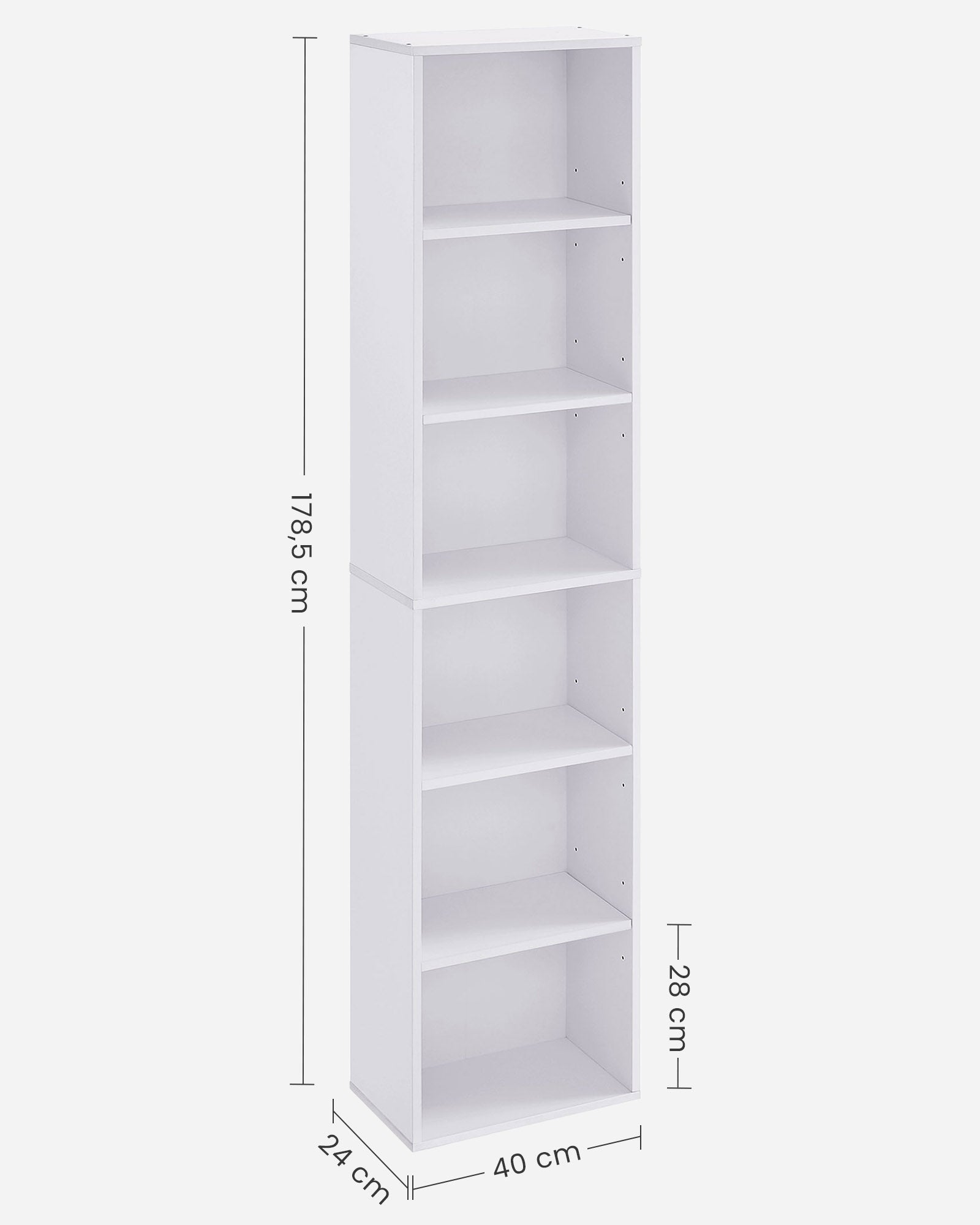 Bookcase – MDF – Cloud White – 6 Shelves, Adjustable
