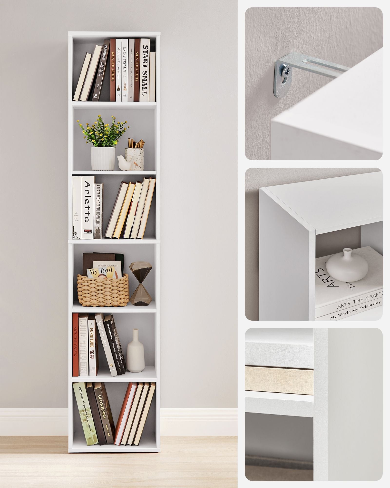 Bookcase – MDF – Cloud White – 6 Shelves, Adjustable