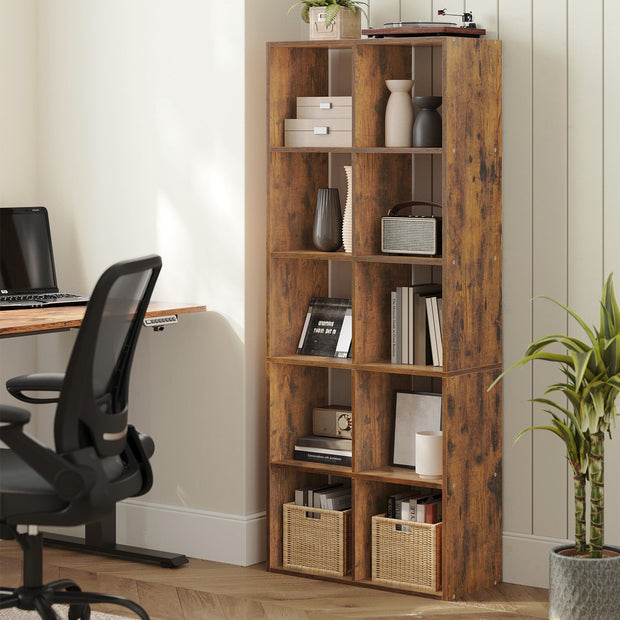 10-Cube Bookcase – Wood – Rustic Brown – Multi-Functional Storage Unit