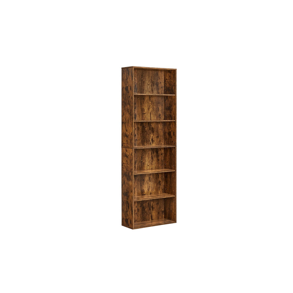 Industrial Bookcase – Wood – Rustic Brown – 6 Adjustable Shelves for Home Office and Children's Storage