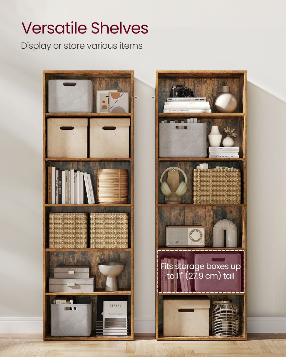 Industrial Bookcase – Wood – Rustic Brown – 6 Adjustable Shelves for Home Office and Children's Storage