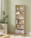 Bookcase – Wood – Natural Beige – 6-Tier Open Storage with Adjustable Shelves