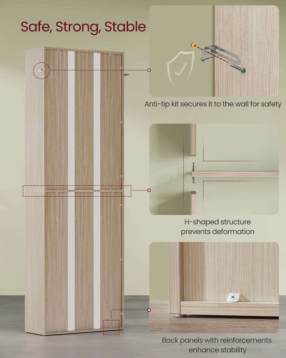 Bookcase – Wood – Natural Beige – 6-Tier Open Storage with Adjustable Shelves