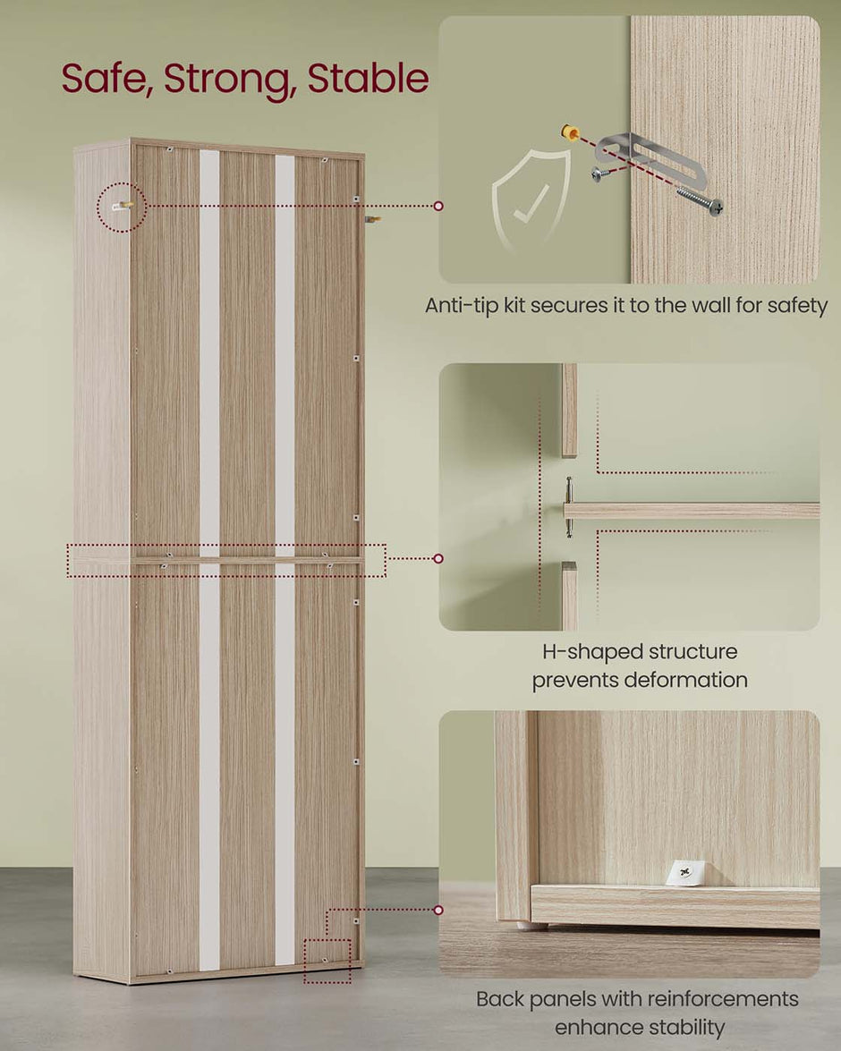 Bookcase – Wood – Natural Beige – 6-Tier Open Storage with Adjustable Shelves