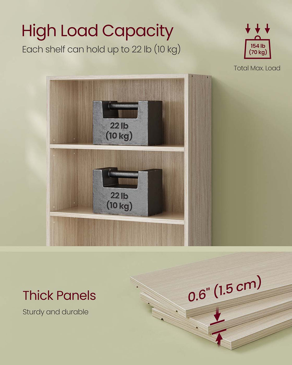 Bookcase – Wood – Natural Beige – 6-Tier Open Storage with Adjustable Shelves