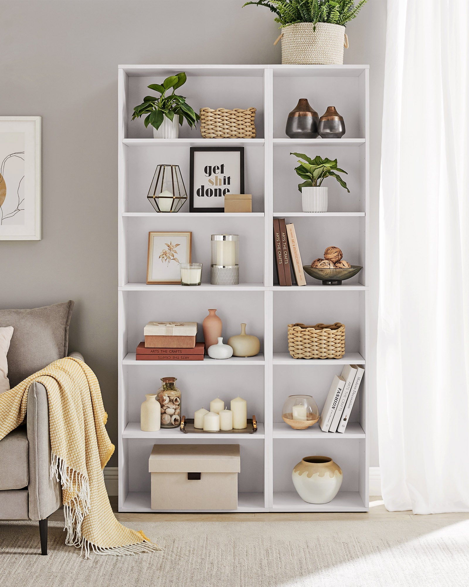 Bookcase – Wood – Cloud White – 6 Adjustable Shelves