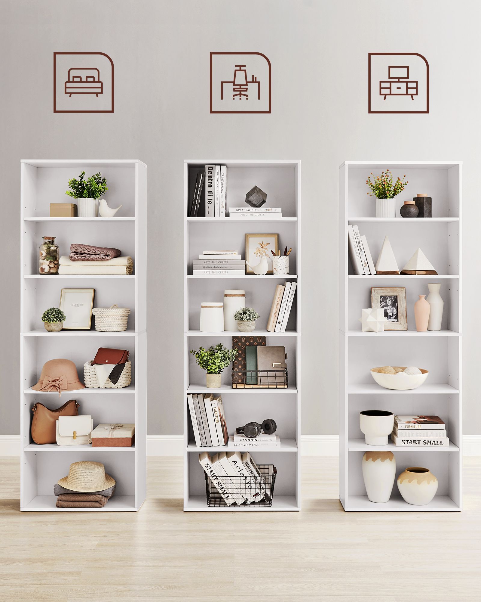 Bookcase – Wood – Cloud White – 6 Adjustable Shelves