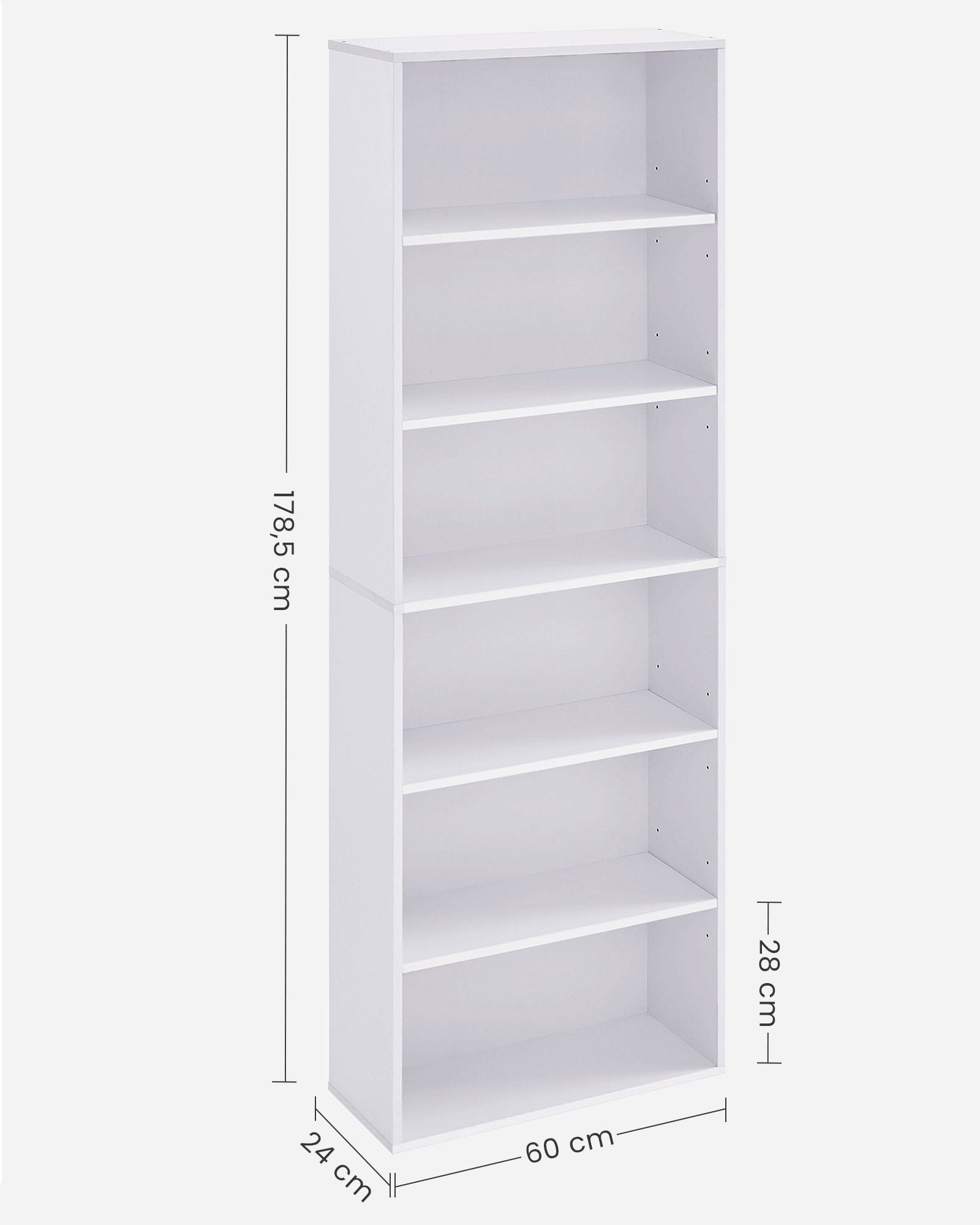 Bookcase – Wood – Cloud White – 6 Adjustable Shelves