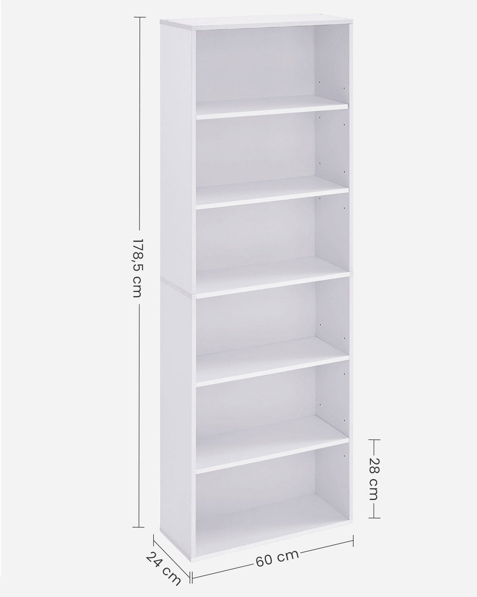 Bookcase – Wood – Cloud White – 6 Adjustable Shelves