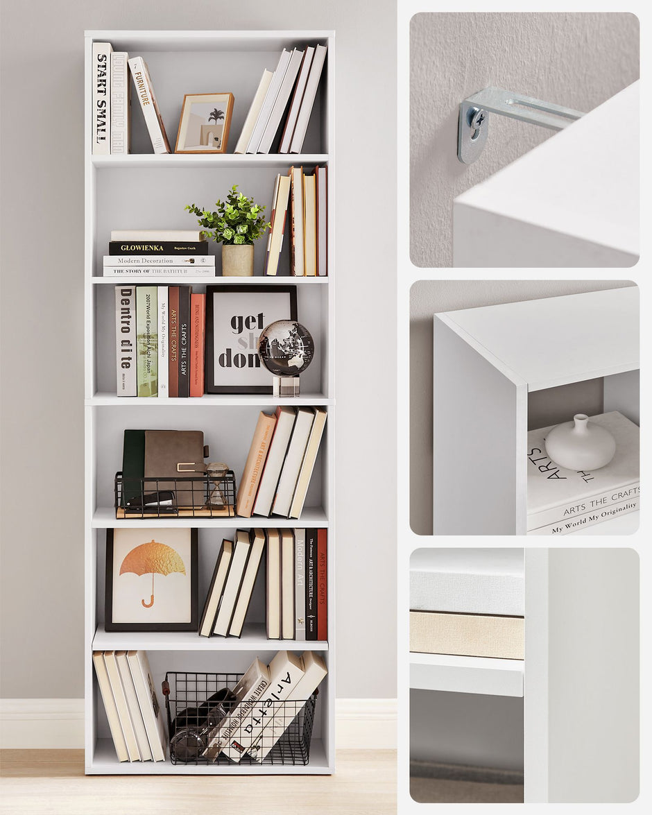 Bookcase – Wood – Cloud White – 6 Adjustable Shelves