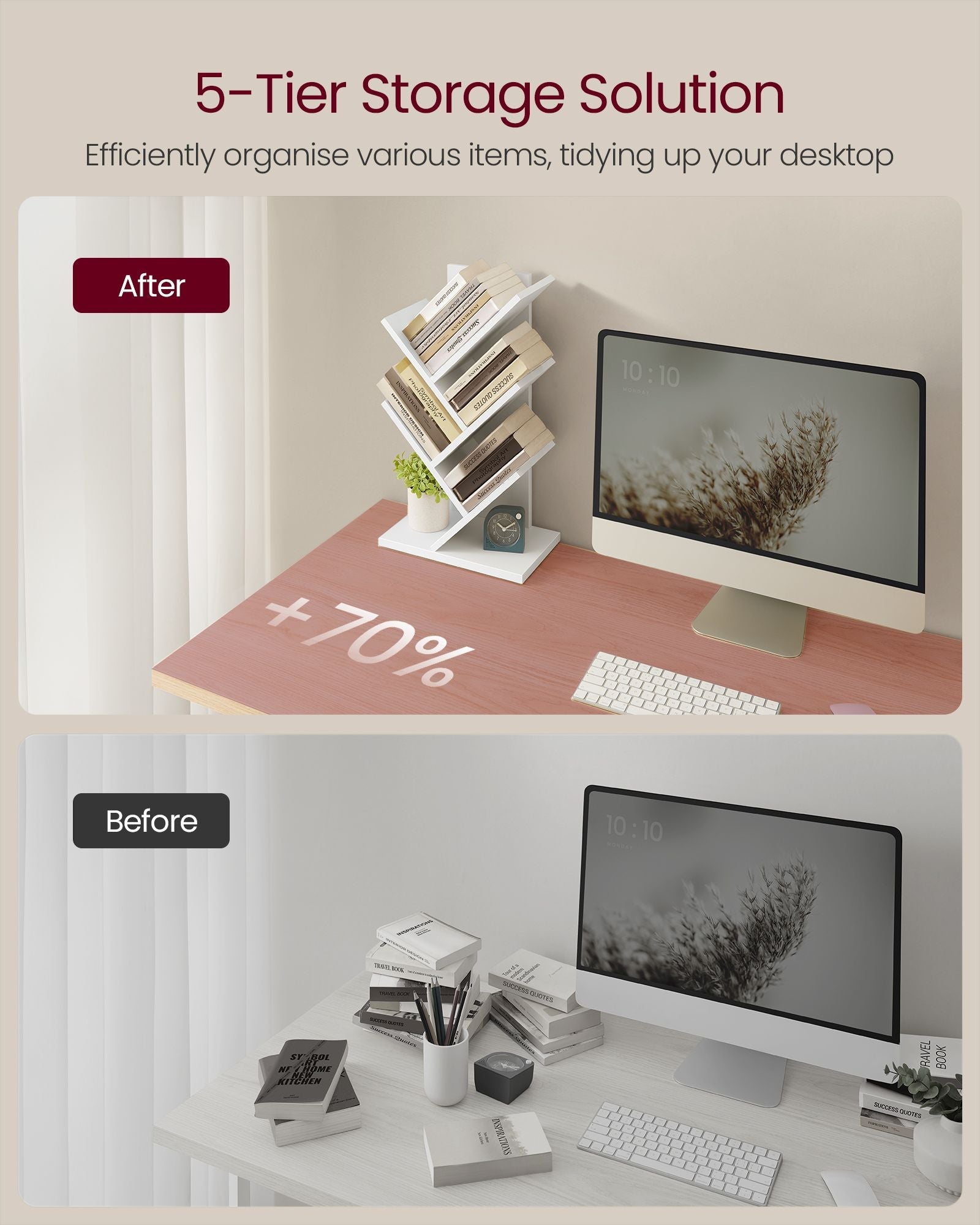 5-Tier Tree Bookshelf – Wooden Shelves – Cloud White – Space-Saving Corner Design