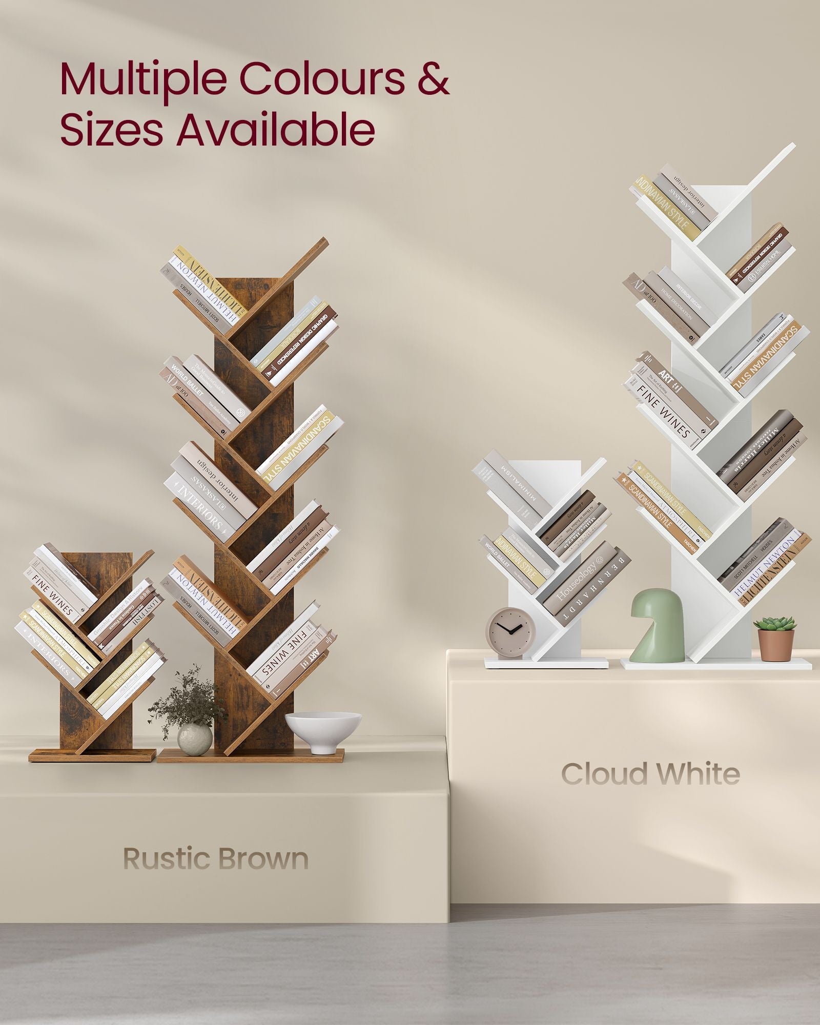 5-Tier Tree Bookshelf – Wooden Shelves – Cloud White – Space-Saving Corner Design