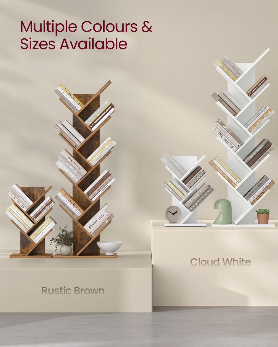 5-Tier Tree Bookshelf – Wooden Shelves – Cloud White – Space-Saving Corner Design