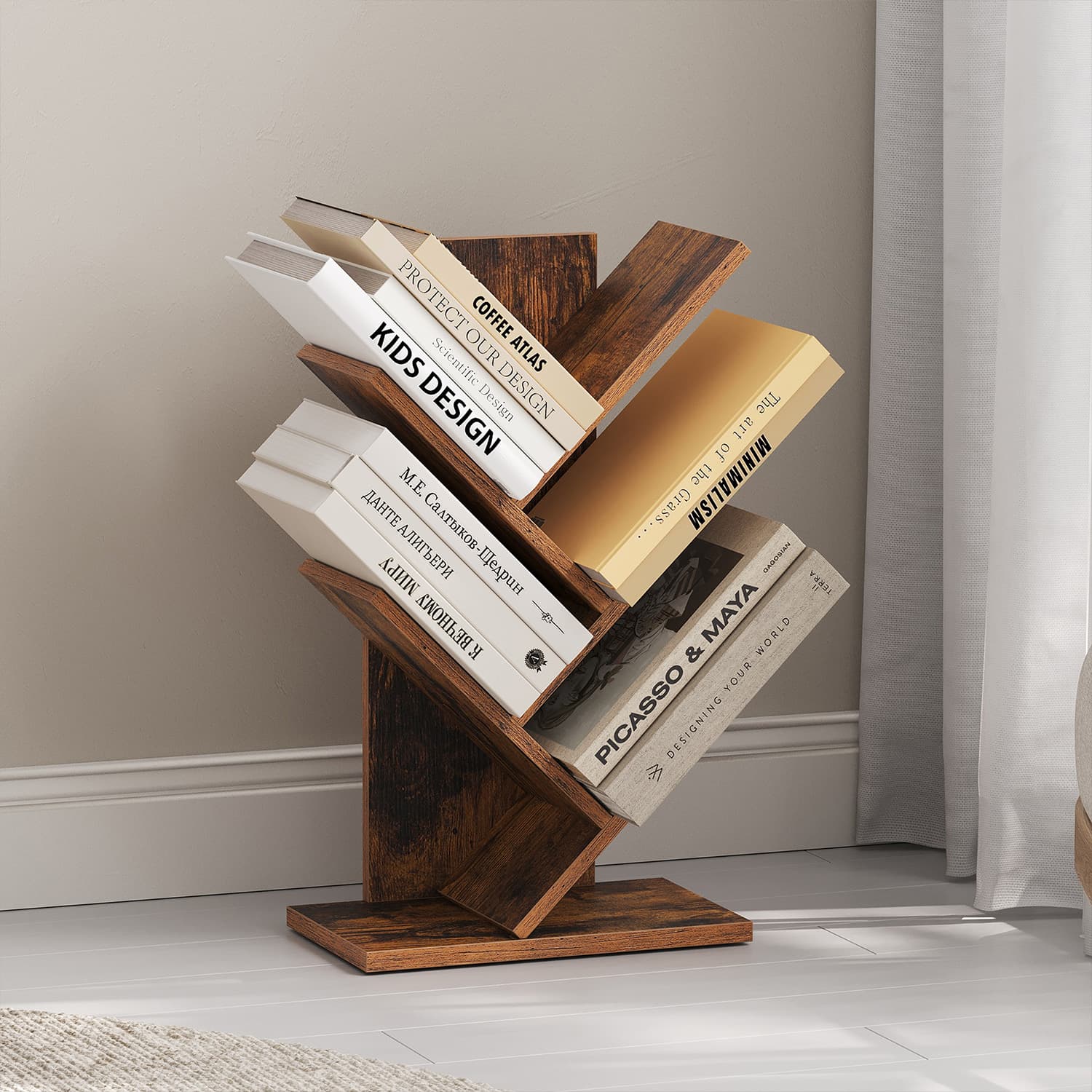 5-Tier Bookshelf – Wood – Cloud White – Space-Saving Corner Design