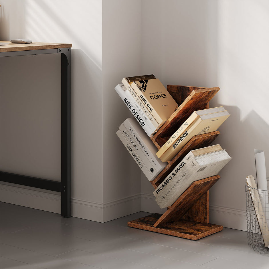 5-Tier Bookshelf – Wood – Cloud White – Space-Saving Corner Design