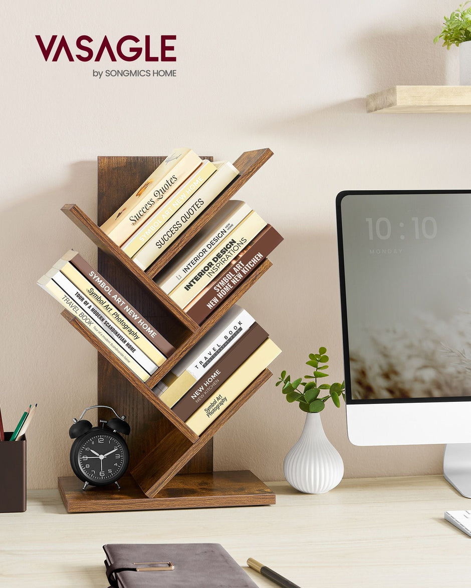 5-Tier Tree Bookshelf – Wooden – Rustic Brown – Space-Saving Floor Standing Design