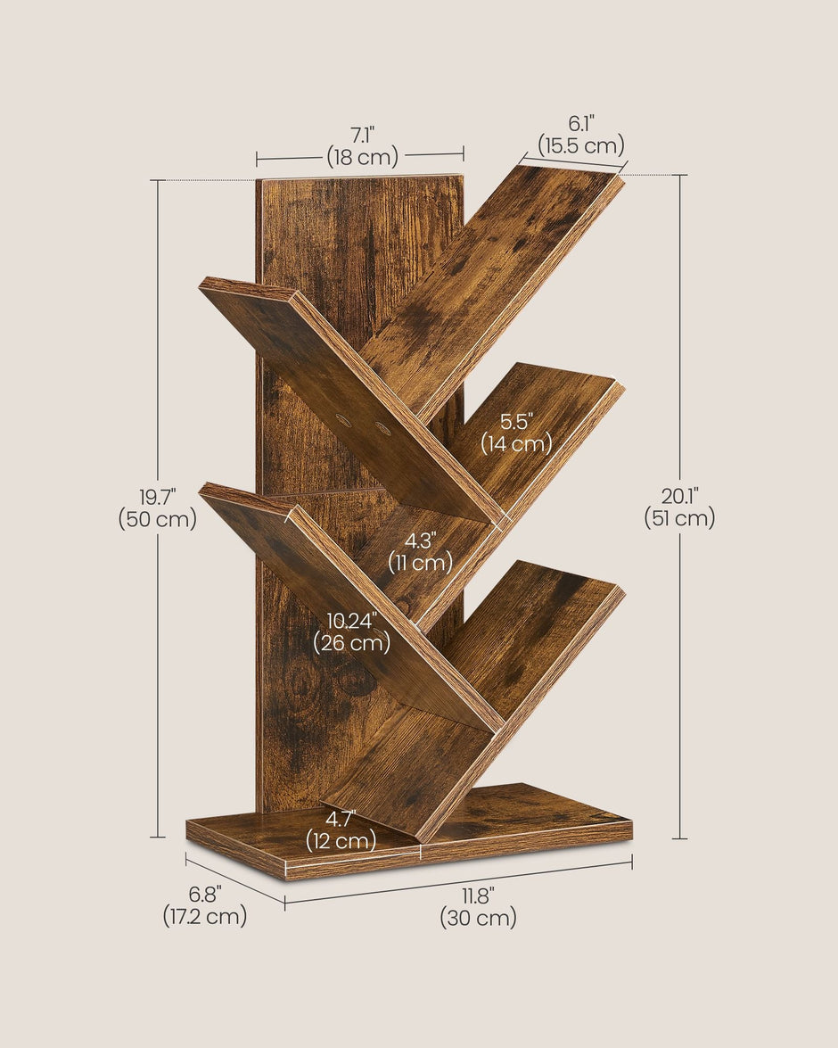 5-Tier Tree Bookshelf – Wooden – Rustic Brown – Space-Saving Floor Standing Design