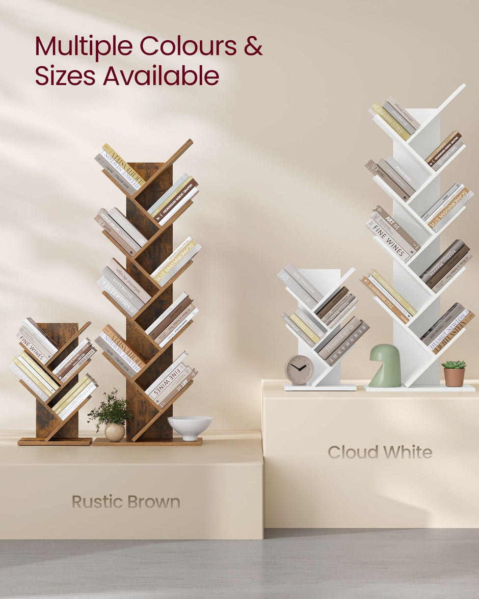 5-Tier Tree Bookshelf – Wooden – Rustic Brown – Space-Saving Floor Standing Design