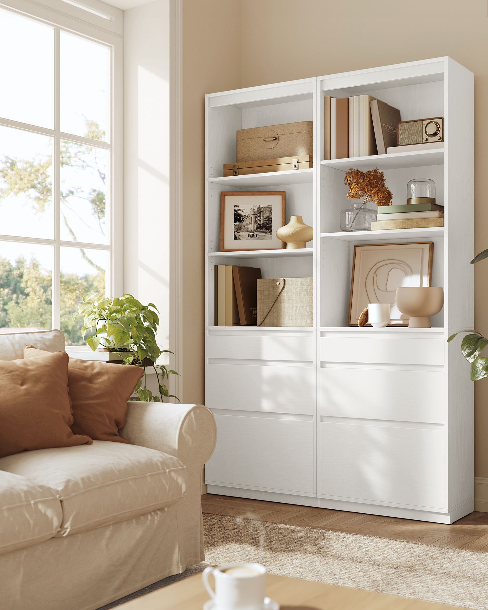 Bookshelf – Engineered Wood – Snow White – 3 Adjustable Shelves, 3 Drawers