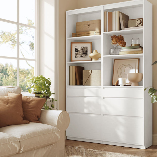 Bookshelf – Engineered Wood – Snow White – 3 Adjustable Shelves, 3 Drawers